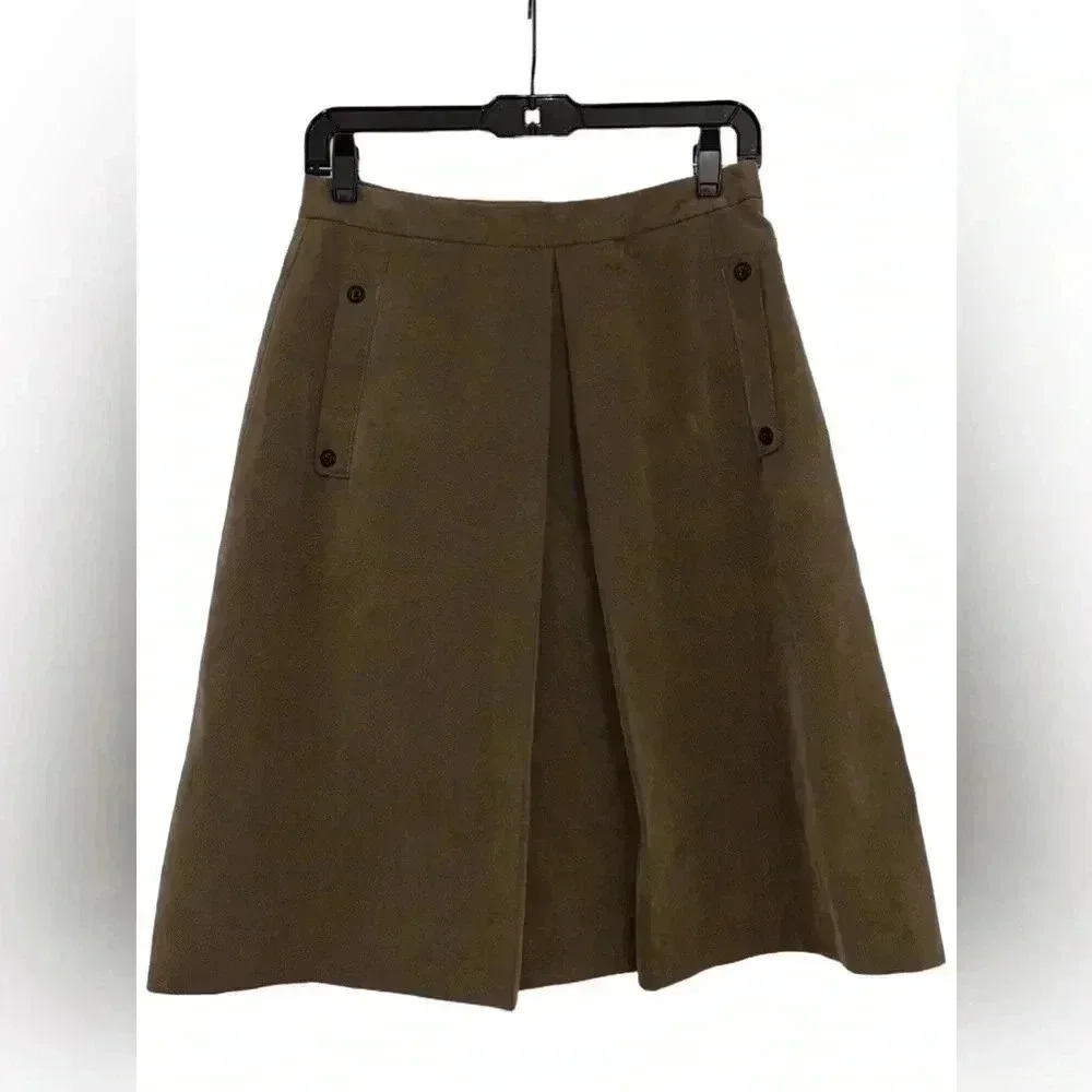 Club Monaco Green Khaki A Line Skirt with Button Details‎ Size 4